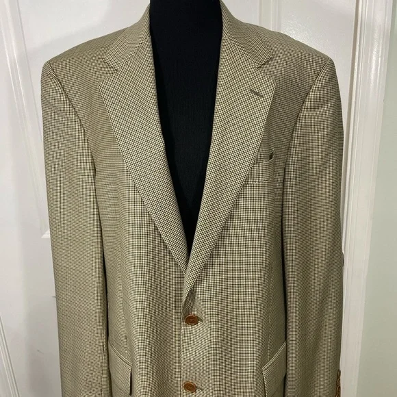 Brooks Brothers Loro Piano Wool Blazer Houndstooth Beige Sport Coat Size 41L